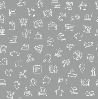 Otel hizmetleri, sorunsuz arka plan, gri. 