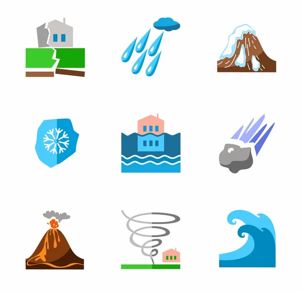 Natural disasters, colored icons. — Stock Vector