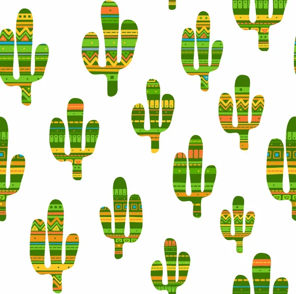 Cactus, décorés avec des ornements, sans couture, fond blanc . — Image vectorielle