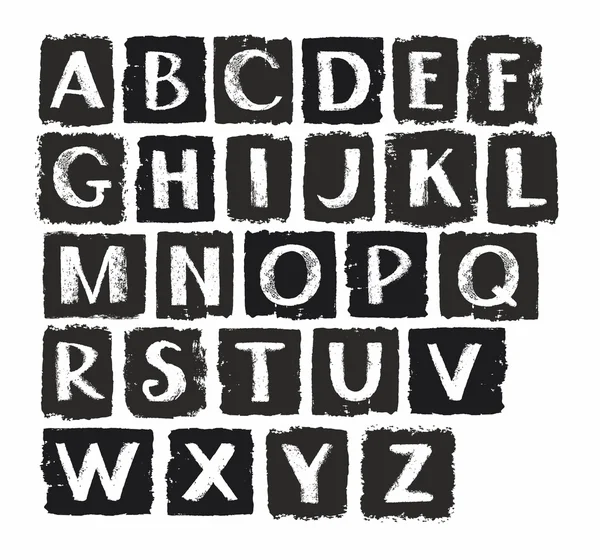 Großbuchstaben des englischen Alphabets, weiße Kreide, schwarze Kohle. — Stockvektor