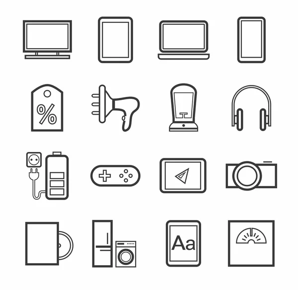 Gadgets, appliances, monochrome icons, outline. — Stock Vector