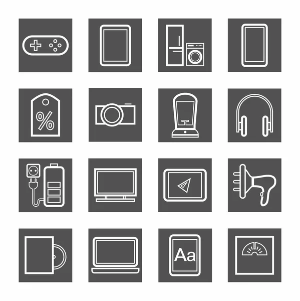 Gadgets, aparelhos, ícones de contorno monocromático, cinza . —  Vetores de Stock