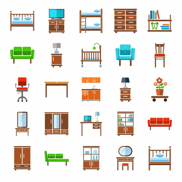 Möbler, ikoner, färgade. — Stock vektor