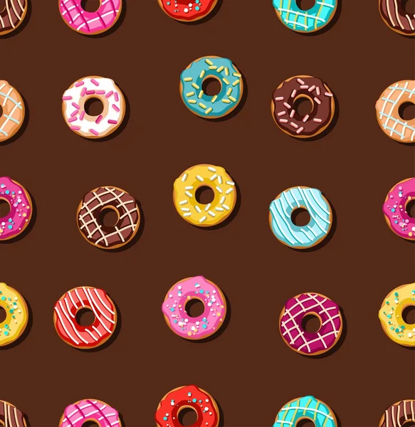 Donuts with frosting, background, seamless, brown. — Stock Vector