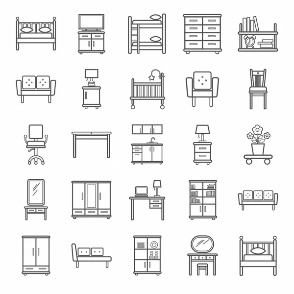 Muebles, iconos, monocromo, contorno . — Vector de stock