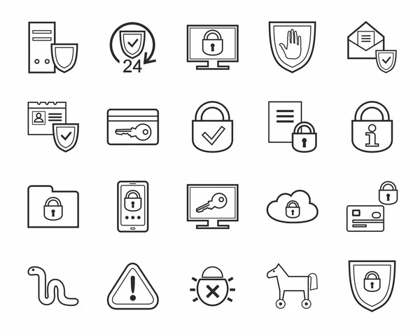 Information protection, contour icons, monochrome. — Stock Vector