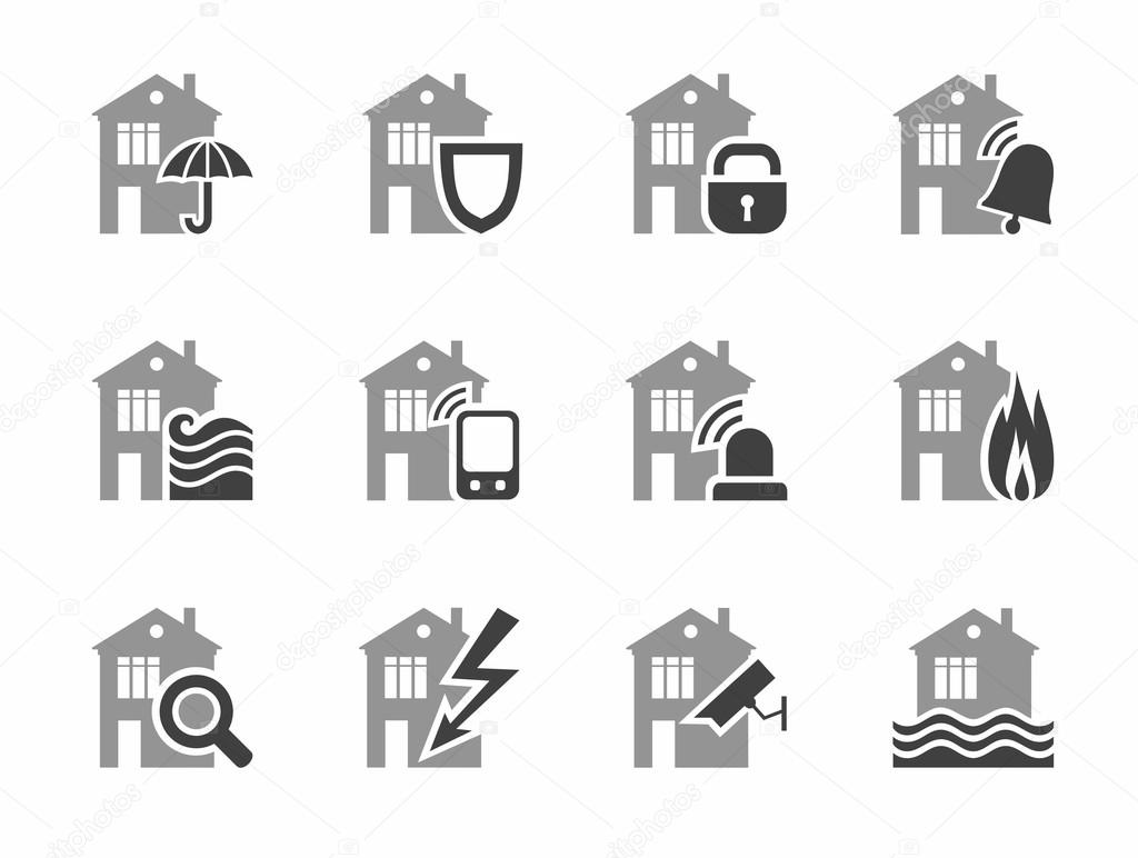 Home security systems, home insurance, flat icons. 