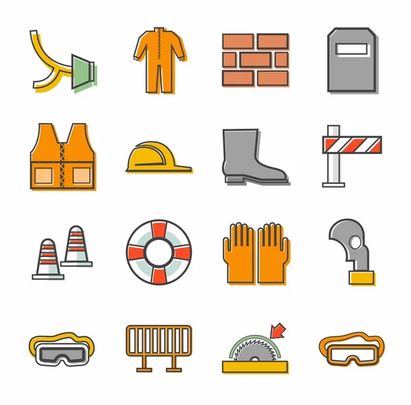 Labor protection, contour icons, colored. — Stock Vector