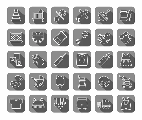 Productos para bebés, iconos de contorno, gris . — Vector de stock