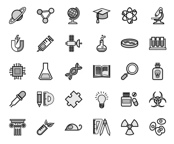 Ciencia Iconos Set Gris Con Contorno Imágenes Planas Grises Con Vector De Stock