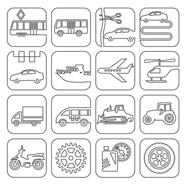 Iconos de transporte y tecnología contorno — Vector de stock