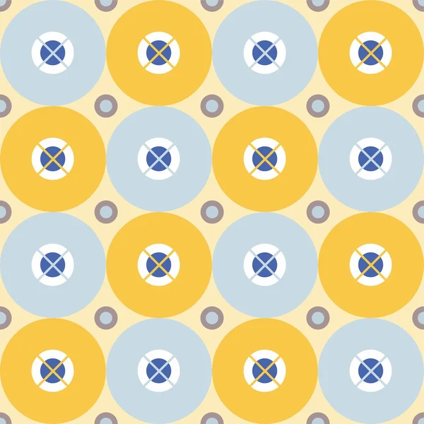 Sömlös abstrakt mönster med vita och grå-blå cirklar på en gul bakgrund. — Stock vektor