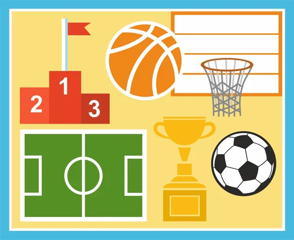 体育、 体育教育、 足球、 篮球、 杯、 奖、 图. — 图库矢量图片