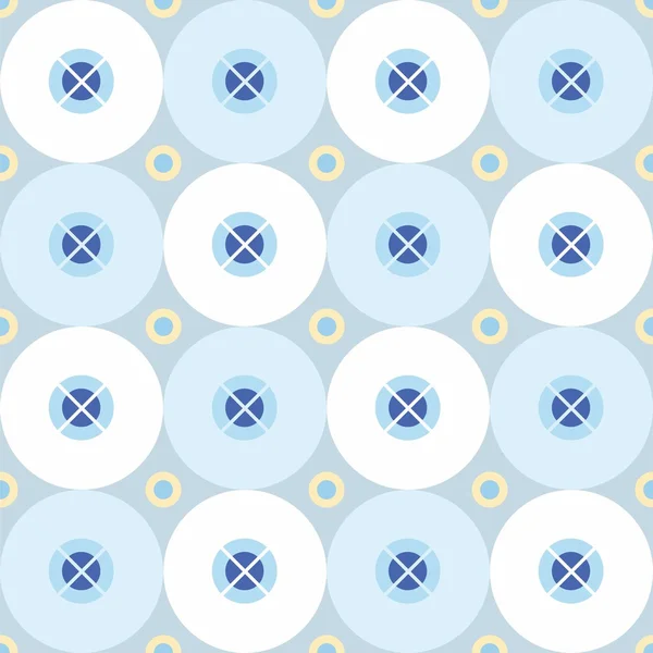 Seamless, gray abstract pattern with white and blue circles. — Stock Vector