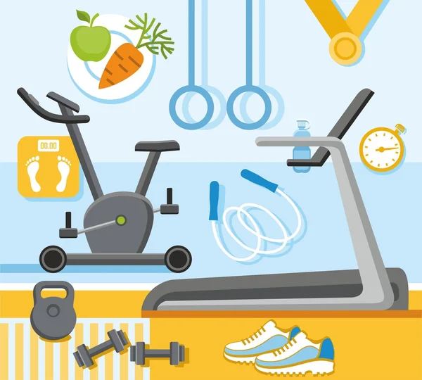Fitness, gym, coloré, illustration plate . — Image vectorielle