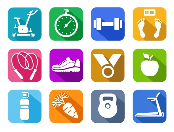 Fitness, gym, icônes plates colorées . — Image vectorielle