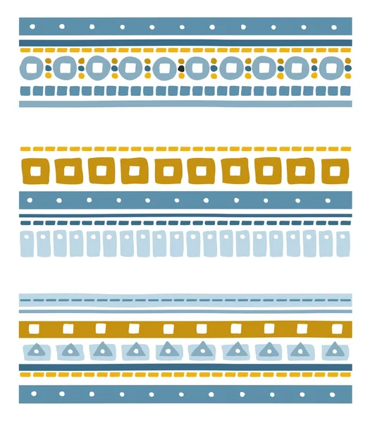 Strisce etniche geometriche senza cuciture con quadrati, cerchi e punti . — Vettoriale Stock