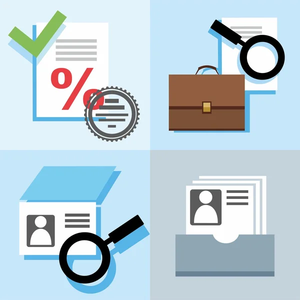 Bankacılık, finans, kredi, kredi geçmişi, doğrulama, renkli, düz çizimler, simgeler.
