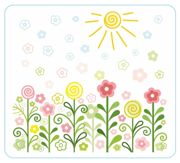 Flowers, sun, children, flat, coloured illustrations. — Stockvector