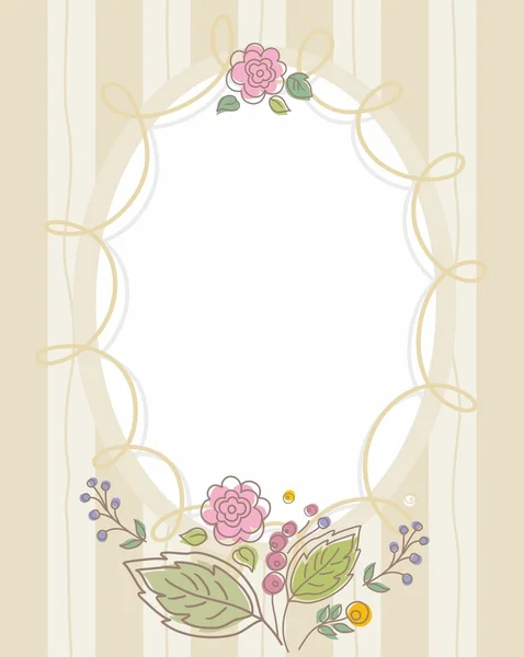 Postkarte, Rahmen, beige, sand, gestreift, oval mit Blumen. — Stockvektor
