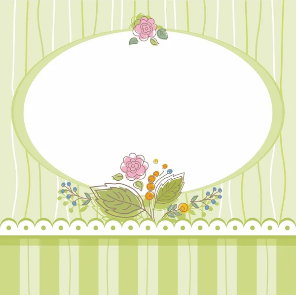 Carte postale, cadre, vert, rayé, ovale, fleurs, bouquet . — Image vectorielle