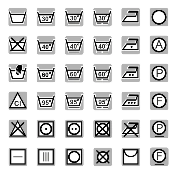 Icons, washing, bleaching, drying, Ironing, dry cleaning. — Stock Vector