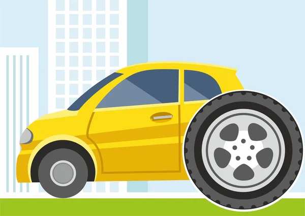 Voiture, remplacement de roues, pneus, illustration colorée . — Image vectorielle