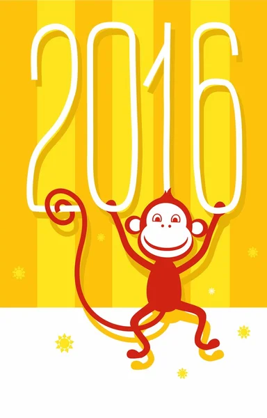 Briefkaart gele, rode en gouden aap, 2016, Nieuwjaar. — Stockvector