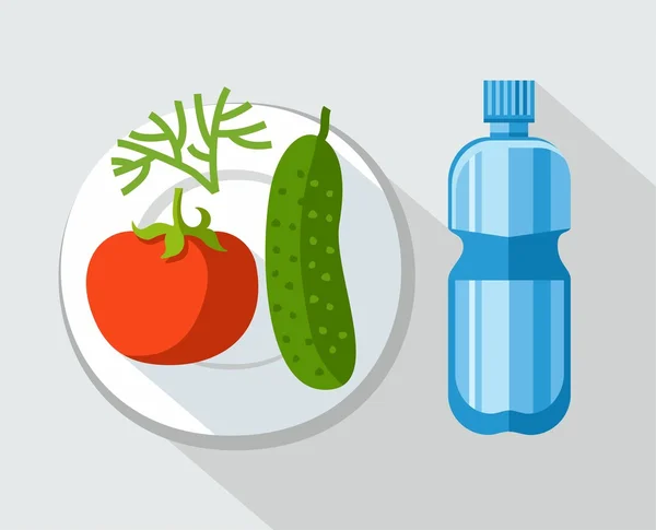 Healthy food, vegetables, water, color illustration. — Stock Vector