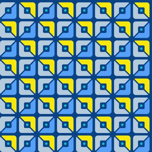 Seamless mönster, geometriska, rutor, blå, gul, halvor, bakgrund. — Stock vektor