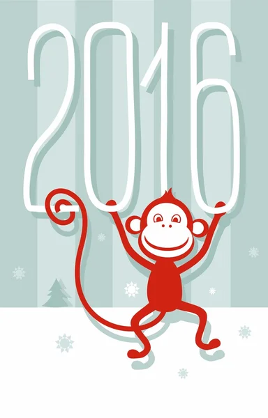 明信片灰绿色，红色猴子，到 2016 年，新的一年. — 图库矢量图片