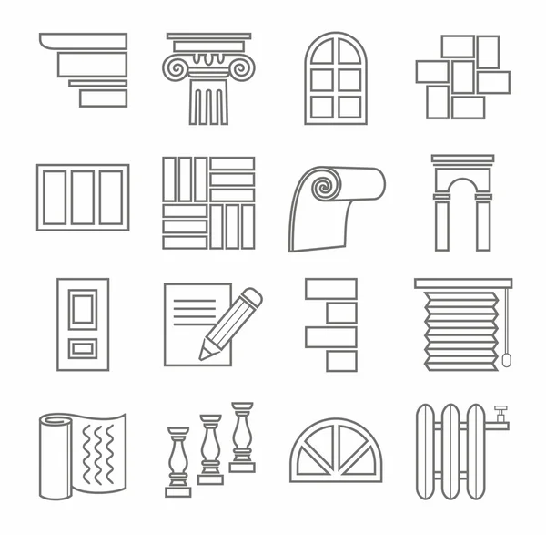 Icons, repairs, construction, building materials, line, outline, monochrome. — Stock Vector