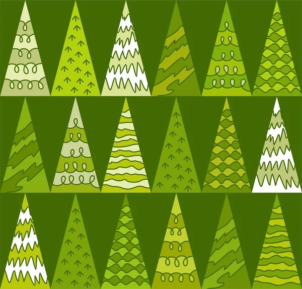 Fichten, Bäume, grün, Weihnachten, Dreiecke, geometrischer, grüner Hintergrund, nahtlos. — Stockvektor