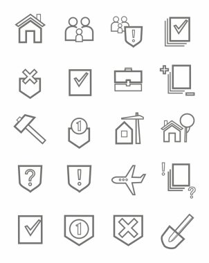 Icons, legal services, civil law, outline, single color, white background. clipart