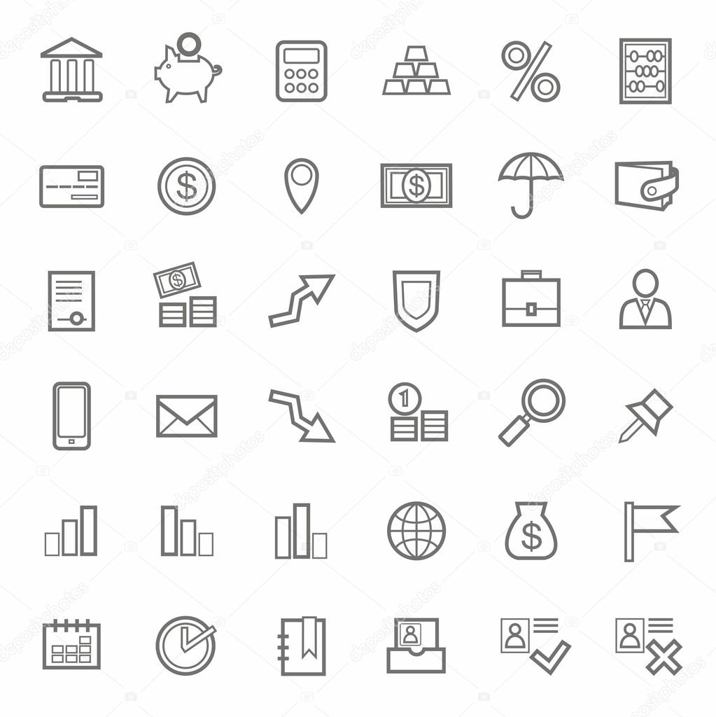 Icons, Bank, Finance, contour, line, monochrome, white background.