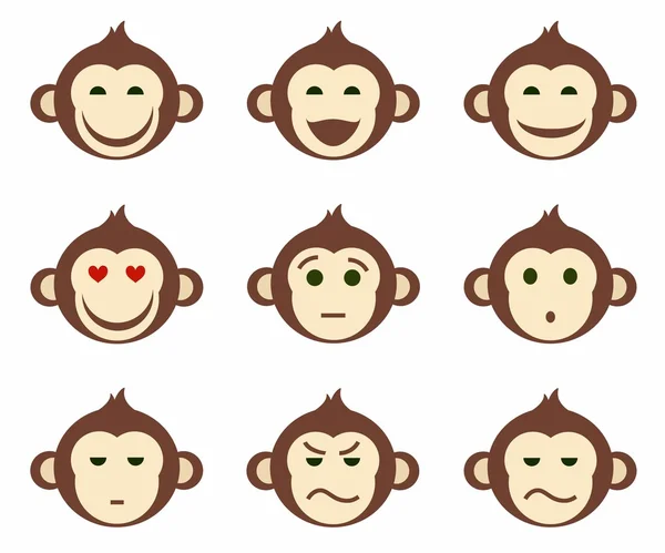 Ikony, opice, emoce, jiné, malý, barva, plochá. — Stockový vektor