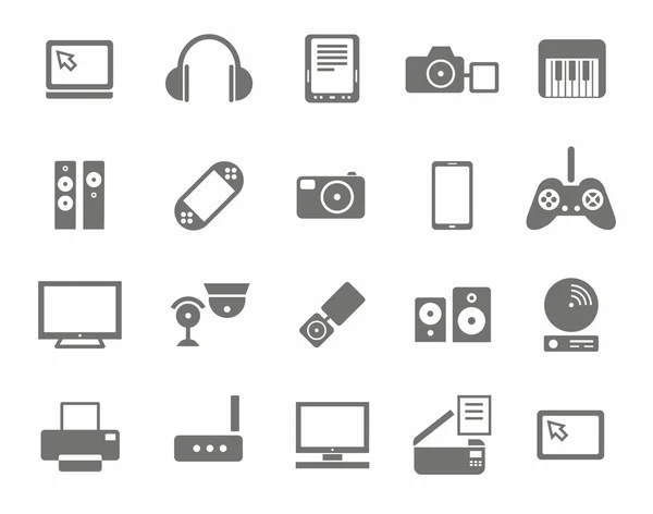 Icons, photo & video equipment, audio equipment, monochrome, white background. — Stock Vector