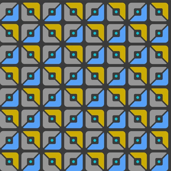 Seamless mönster, geometriska, rutor, blå, gul, grå halvor, bakgrund. — Stock vektor