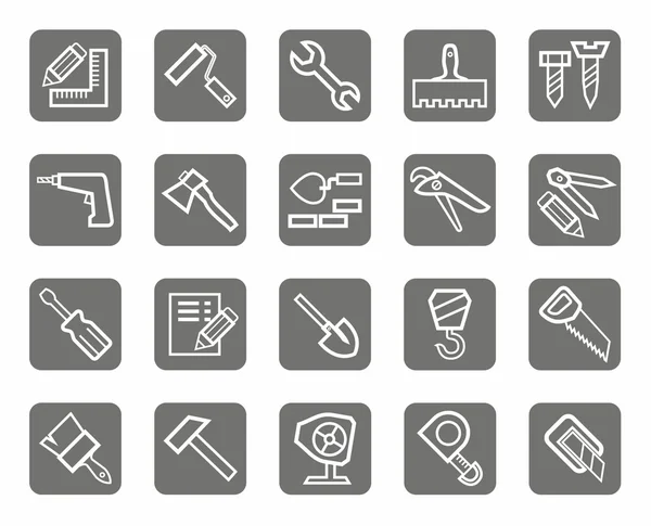 Иконы, рабочие и строительные инструменты, серый фон . — стоковый вектор