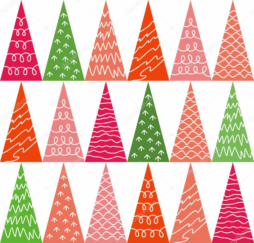 The Christmas tree, colored background, seamless, red, pink, green.