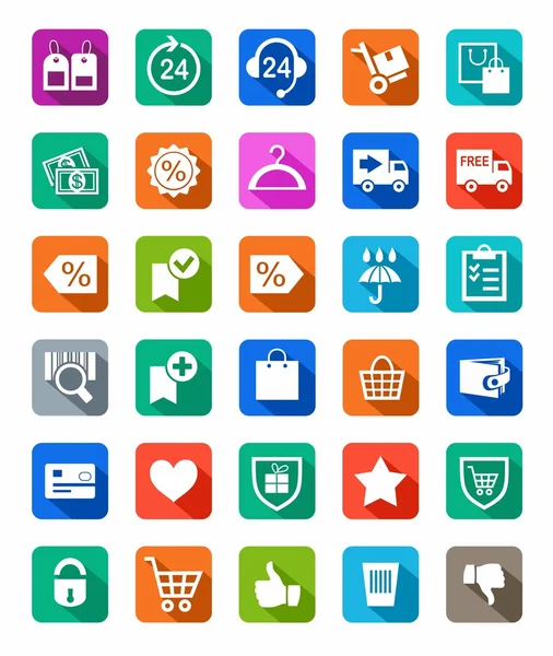 Icons, buy, online store, discounts, payment, delivery, colored background, shadow. — 图库矢量图片