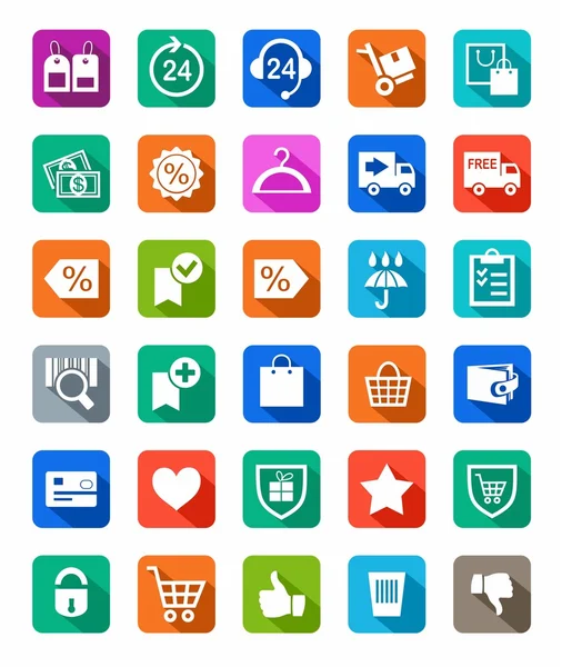 Icons, buy, online store, discounts, payment, delivery, colored background, shadow. — 스톡 벡터