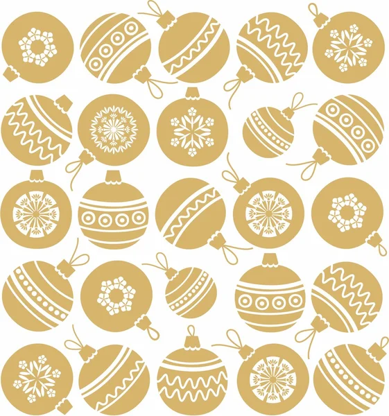 Fondo blanco, juguetes de Navidad, bolas de oro, sin costuras . — Vector de stock