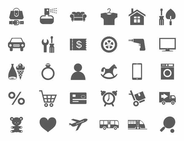 Iconos, tienda online, categorías de productos, monocromo, fondo blanco . — Vector de stock