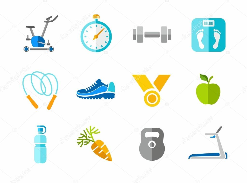 Sport, fitness, gym, colorful icons.
