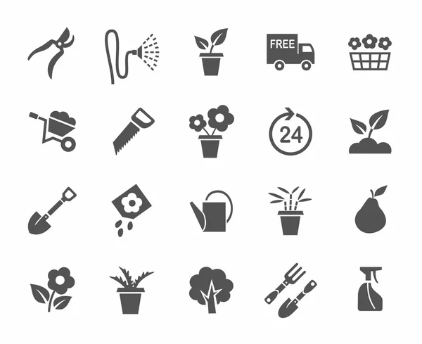 Gardening, flowers, icons, monochrome, white background. — Stock Vector