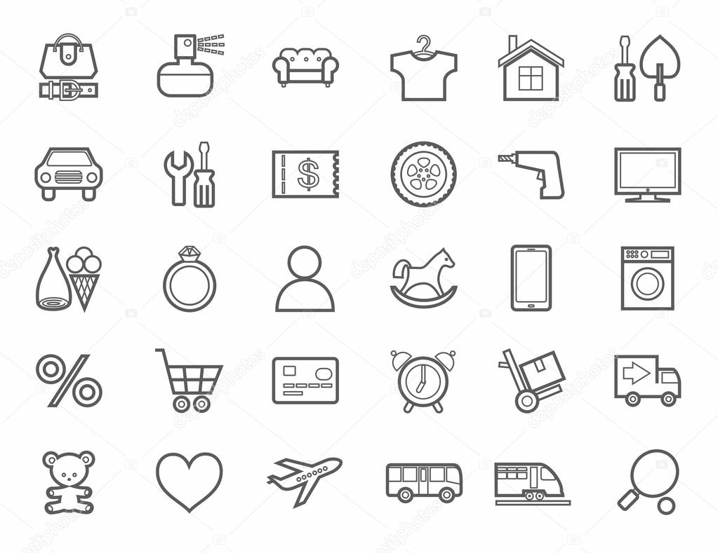 Online store, product categories, icons, linear, monotone.
