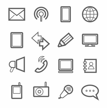 İletişim, simgeler, tek renkli, doğrusal.