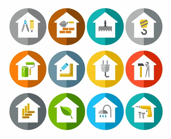 İnşaat çalışmaları, onarım çalışmaları, simgeler, renkli.