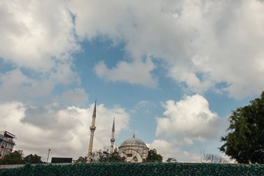 Architecture of Mihrimah Sultan Mosque with cloudy sky at background, Istanbul, Turkey  clipart